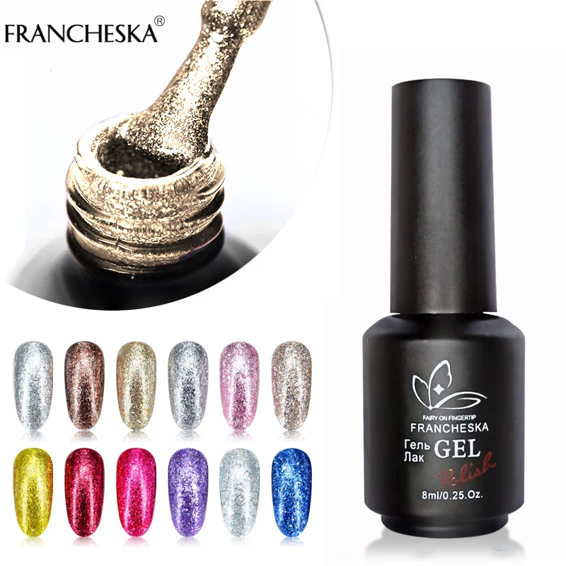 

Francheska platinum gel glitter soak off nail gel polish Long-lasting oje vernis semi permanant lakiery hybrydowe unha Lacquer