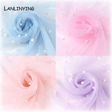 160 см широкие жемчужные бисероплетения Мягкая сетчатая ткань сделай сам для вечерние платья фоновое украшение Тюлевая кружевная ткань швейная ткань P085