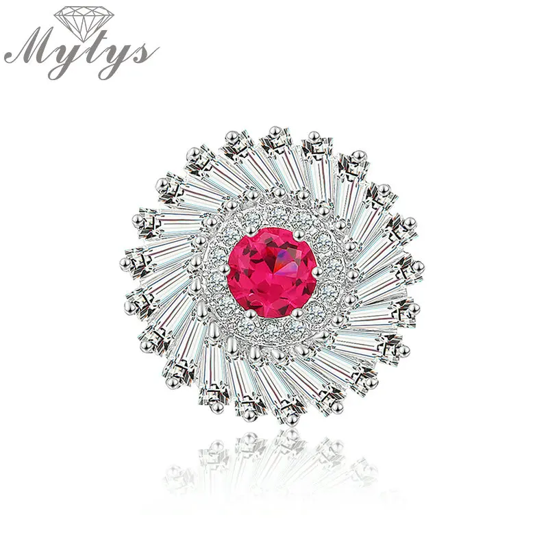 

Mytys Red Heart Full Setting Cubic Zircon Round Brooch Pin Wholesale Jewelry Collar Pins Rhinestones Flower Pins for DIY X334