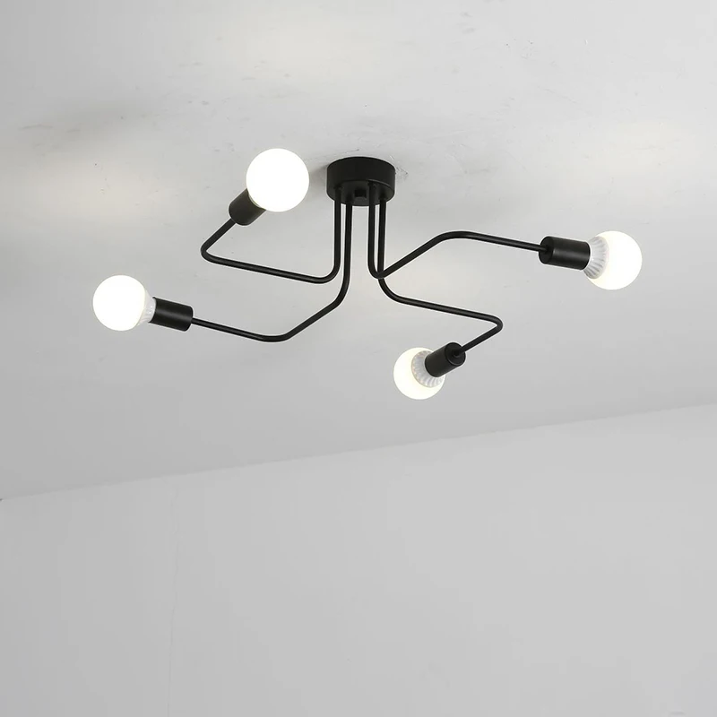 Nordic E27 Ceiling Lighting Fixture Simple 4 Bulbs White Black