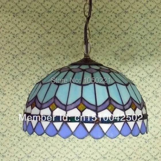 Mediterranean Tiffany Glass Pendant Lamp Minimalist Living Room Light Stained Glass Suspension Light Dia 30cm H 95cm