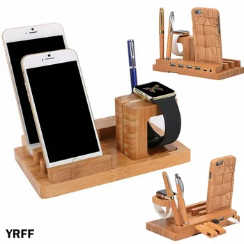 

Wood USB Charging Station Charger Dock Stand Holder For Apple Watch iPhone 6S 6 7 8 Tablet Phone Socket Mount Multi-Function