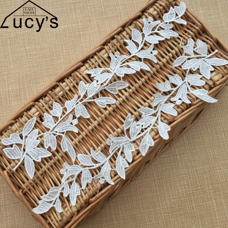 

10Pieces Off white lace appliques! 26*12.5CM Leaves design venice lace trims lace patches embroidered sewing for wedding dresses