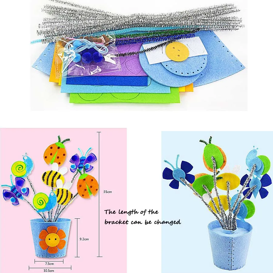 DIY красочный швейный набор для детей начинающих 3 Ассорти Дизайн швейный узор не-Плетеный цветочный горшок искусство и ремесла развивающие игрушки - Цвет: Styles A