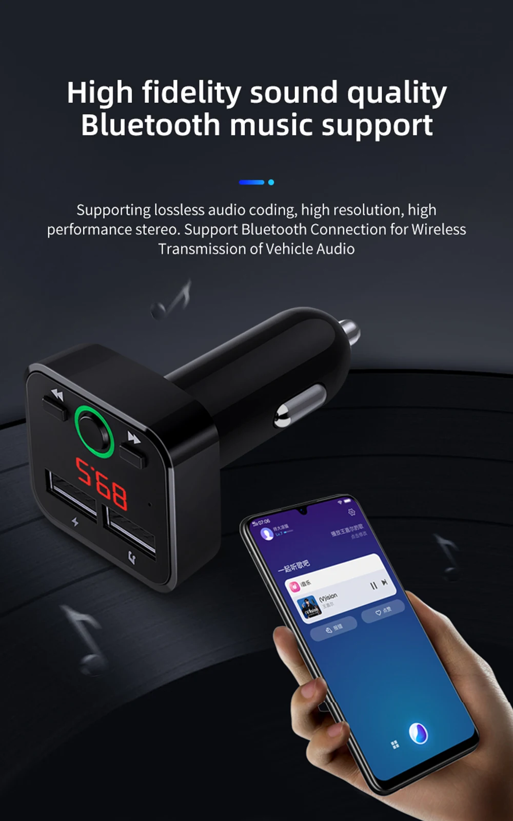 JINSERTA Bluetooth 5,0 fm-передатчик беспроводной громкой связи 3,5 мм Автомобильная аудиосистема AUX MP3-плеер двойной USB зарядное устройство