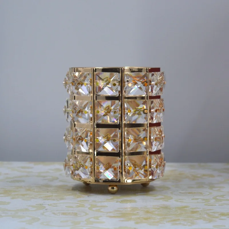 Custom size gold metal candle holder with crystal bead pandent candle