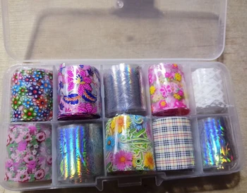 

10 Pcs in one set Nail Art Transfer Foil Nail Sticker Tips Decal Decoration Paper 100CMX10 Holographic Nail Art Transfer Sticker