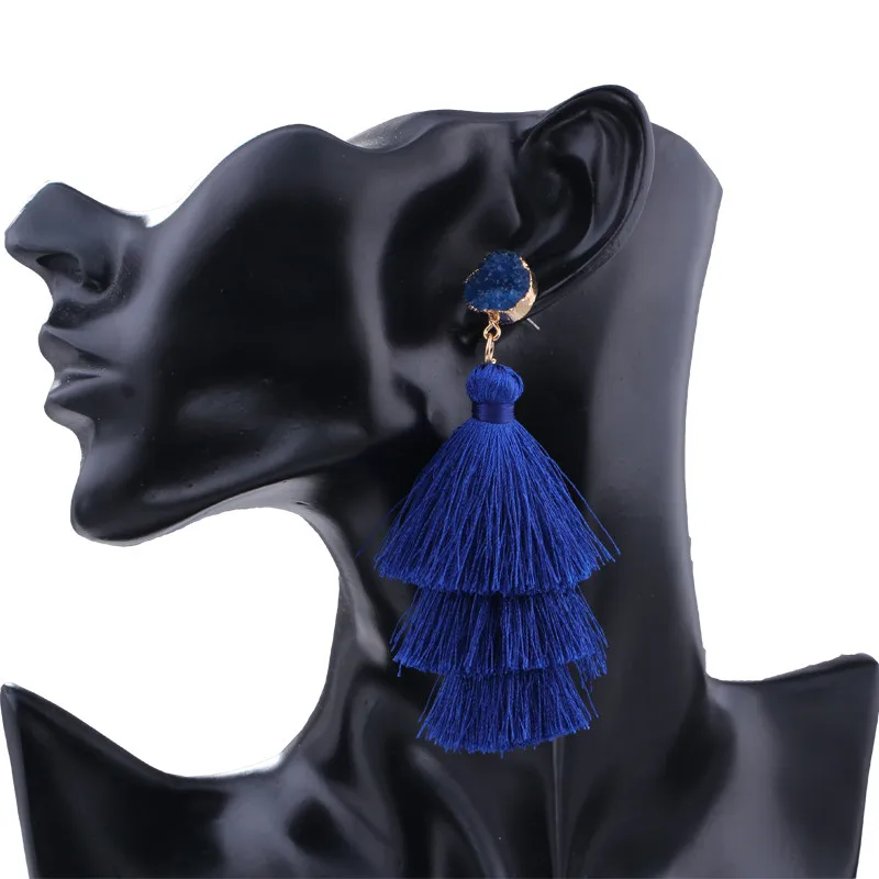 HTB1cNCsXyLrK1Rjy1zdq6ynnpXa6 - HOCOLE Boho Long Tassel Earrings Multi-layer Red Blue Yellow Silk Fabric Long Drop Earring For Women Wedding Statement Jewelry