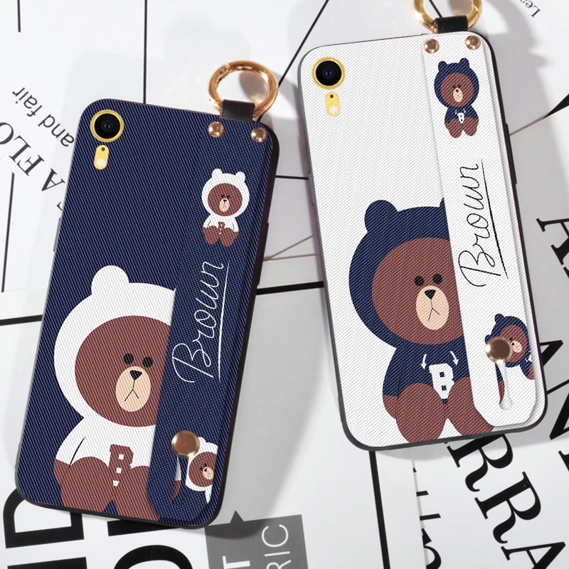 

Cute Brown Bear Strap Case For Apple iPhone 11 Pro XS Max X XR 8 7 6 6S Plus Silicone Cases For iPhone 5 5S SE Back Cover