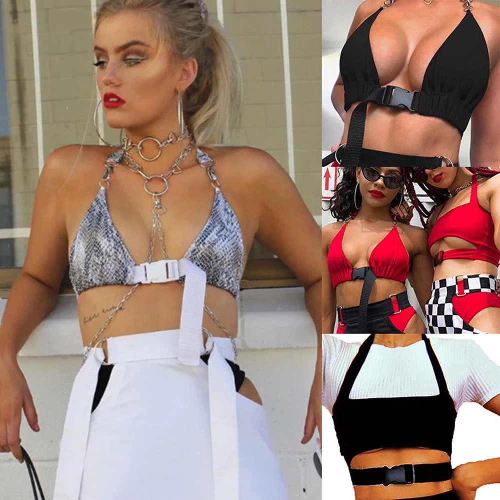 النساء الجبهة مشبك Bralette Bralet البرازيلي بوستير المحاصيل أعلى مبطن خزان المرأة أكمام الرسن اقتصاص السرة قصيرة سترة #3