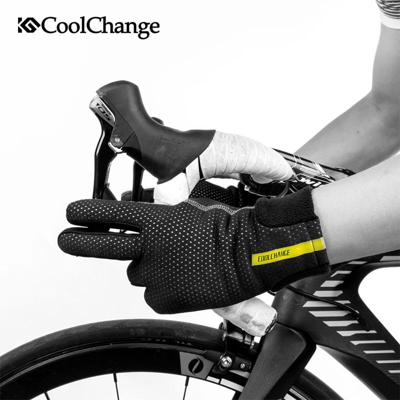 Kopen CoolChange Fiets Handschoenen Winter Thermische Winddicht MTB Fiets Handschoenen Touch Screen Fleece Lange Vinger Handschoenen Voor Mannen Vrouwen