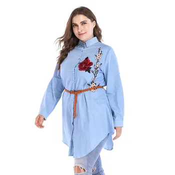 

Blusas mujer de moda Spring Autumn Women Blouse Turn Down Collar Plus Size 6XL Sky Blue Long Women Tops and Blouses