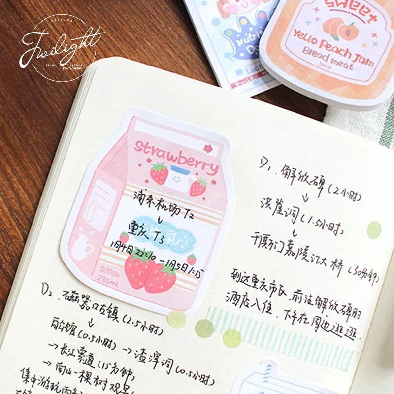 

Kawaii Memo Pad strawberry milk/canned fruit/drink Self-Stick Notes Sticky Paper Planner Sticker Notepad Office School Supply