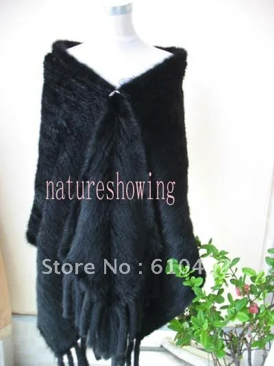 women's real mink fur knitted cape/scarf/ shawl/black2# |