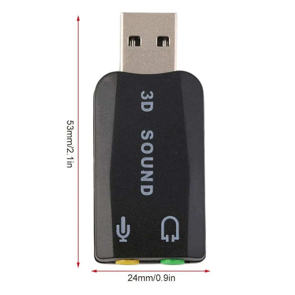 Прочный легкий разъем и воспроизведение USB 2,0-3D для микрофона, динамика, аудио гарнитуры, адаптер для звуковой карты 5,1 каналов для ПК, ноутбука, черный