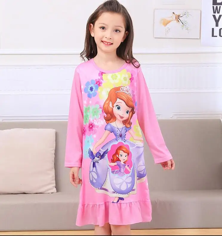 Осенне-зимние модные длинные платья принцессы с героями мультфильмов детская одежда для сна хлопковые детские пижамы Милая Ночная рубашка для девочек YW379