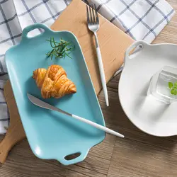 Двойная Ручка Матовый фарфор сервировочное обеденное блюдо обеденные закуски десерты тарелка столовая посуда