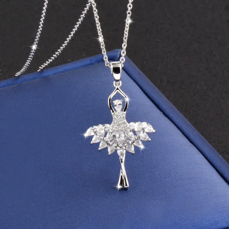 SINLEERY ослепительный кристалл балет девушки Ангел Кулон ожерелье розовое золото серебро цвет цепи для женщин подарок на день Святого Валентина XL235 SSB