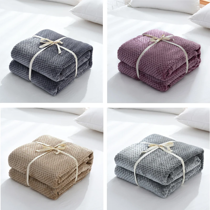 

Pineapple Check Flannel Blanket Solid Color Throw Autumn/Winter Use Warm Soft Bedsheet blankets For Beds Car Office