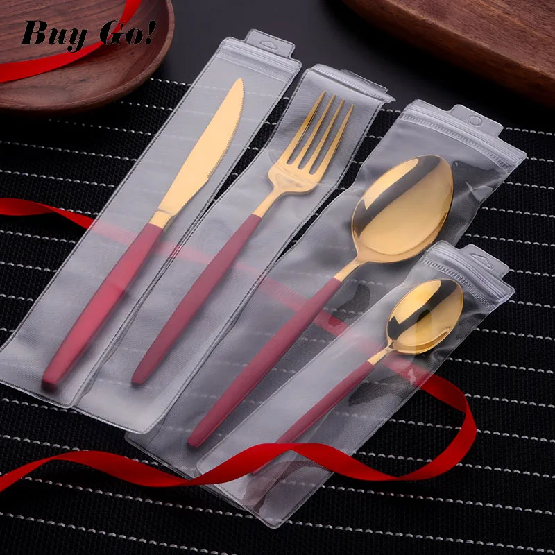 16/24PCS Red Gold Cutlery Stainless Steel Flatware Set Dinner Knife Spoon Fork Set Kitchen Tools Di - 32958246140