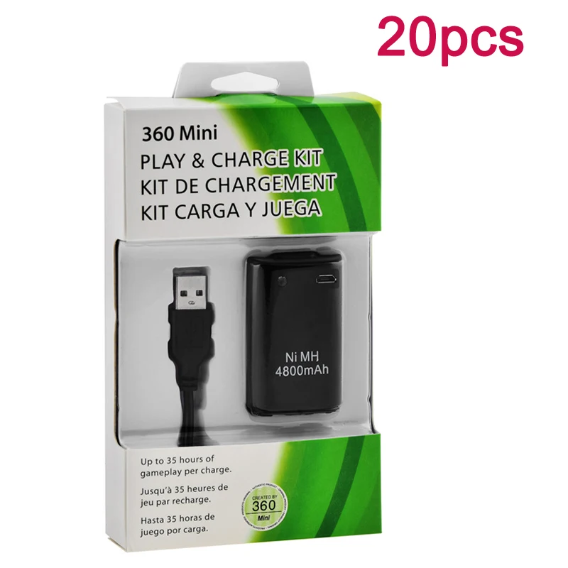

20pcs Battery Pack +USB Charger Cable for Xbox 360 Wireless Game Controller Gamepads Bateria 4800mAh Replacement batteries