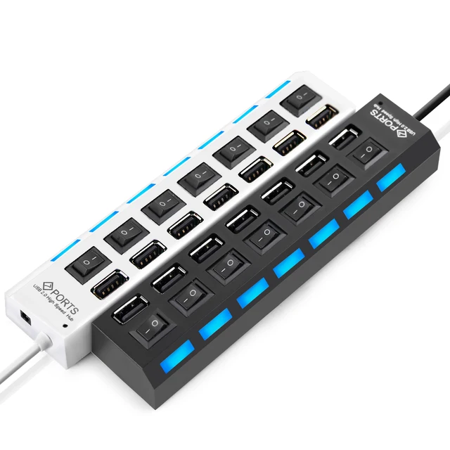 Best Value High Speed USB 2.0 Hub 7 Ports On/ Off LED Switch USB Splitter For Laptop Computer Peripheral Accessorie 2.0 Hub usb