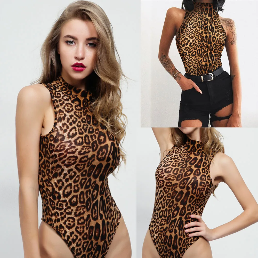 Новейший модный сексуальный женский комбинезон с леопардовым принтом, боди, эластичный купальник, топы без рукавов, блузка, комбинезон, большие размеры