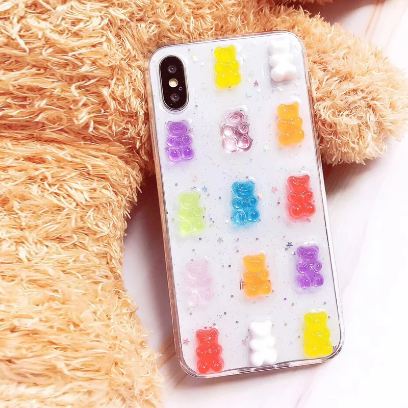 Милые 3D Gummy Bear яркие блестящие мягкие чехлы для телефонов для iPhone X XR XS MAX 7 8 6S plus чехол для samsung galaxy S8 S9 S10 Note