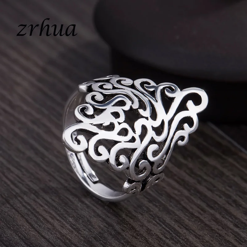 ZRHUA High Quality 925 Sterling Silver Wide Rings For Women Girl Wedding Engagement Leaf Big Finger Anel Wholesale Open Anillos