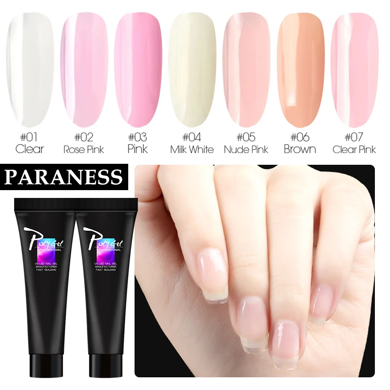 

Paraness Poly Gel Extension Gel Pink White Clear Crystal Gel Tips Enhancement Slip Solution UV Quick Builder Extension Varnish
