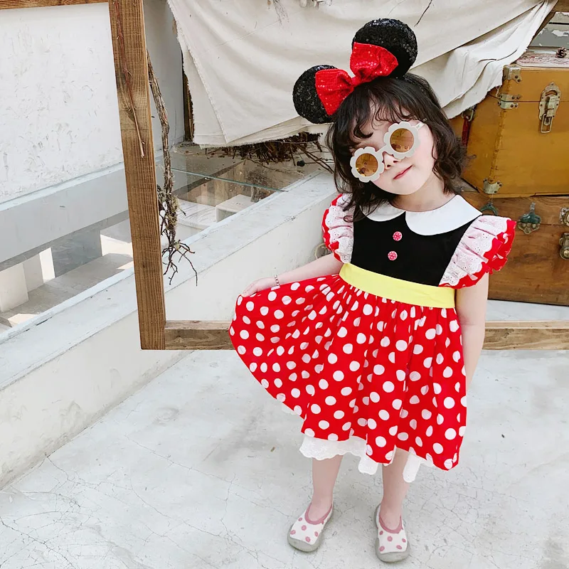 

ANKRT 19 Summer New 6.1 Children's Day Dresses Red Point Lace Princess Skirt Minnie Style Dresses.12M-6T