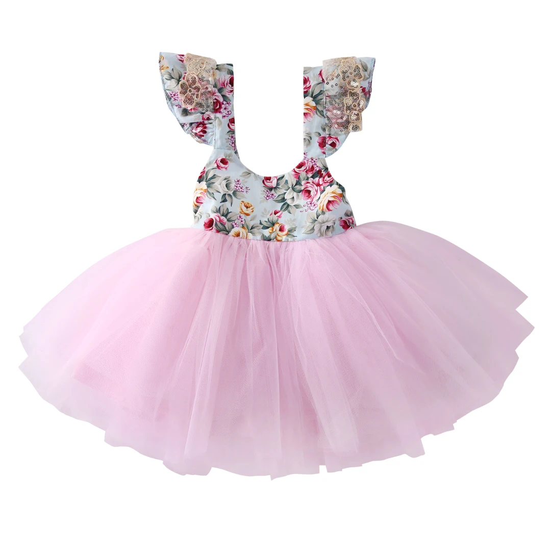 Cute Toddler Kids Baby Girls Princess Floral Party Tutu Tulle Dress Formal Dress