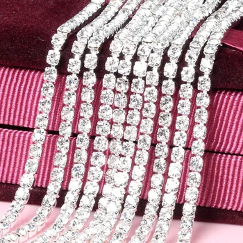 

SS6,8,10,12,16,18,20 10m All Size Rhinestone Cup chain Crystal Plated Silver Base Crystal Garment Accessories