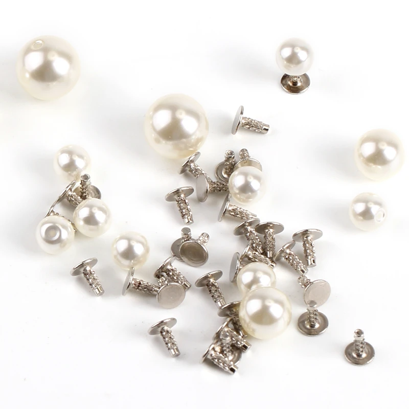 Mixed Pearls Rivets Studs Buttons Embellishments Pearls Round Rivets for Leathercrafts Bag Shoes Clothes Bracelet Black Set