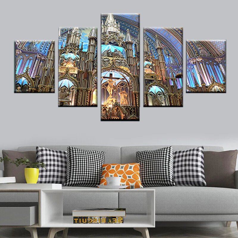 

5 pieces of Montreal Notre Dame Cathedral landscape pictures modular canvas wall art deco living room modern print Nordic poster