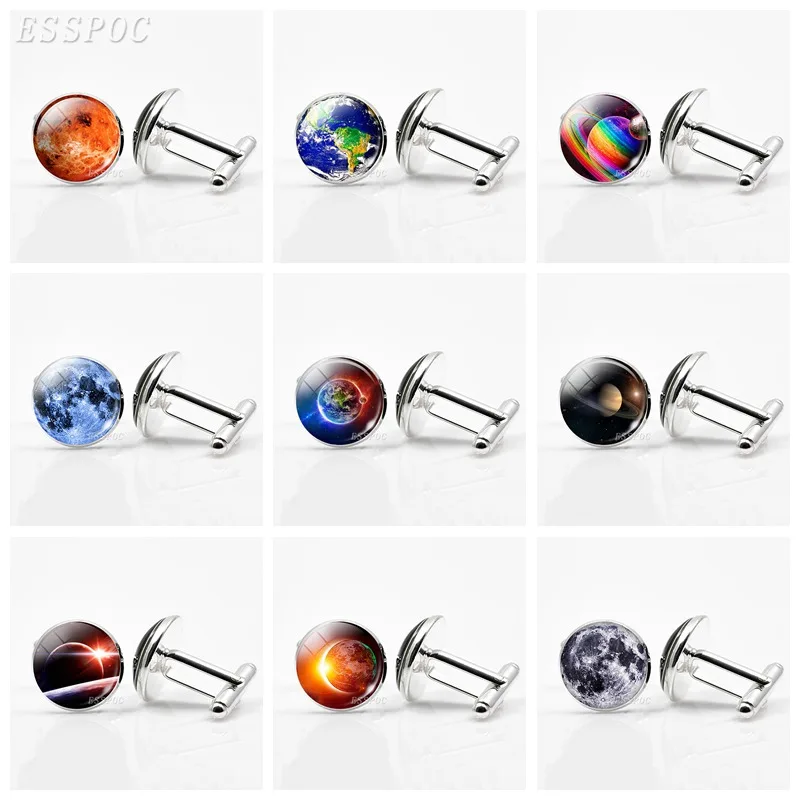 

Galaxy Nebula Planet Art Picture Men Cufflinks Shirt Cuff Links Glass Cabochon Silver Cufflinks Father's Day Gift