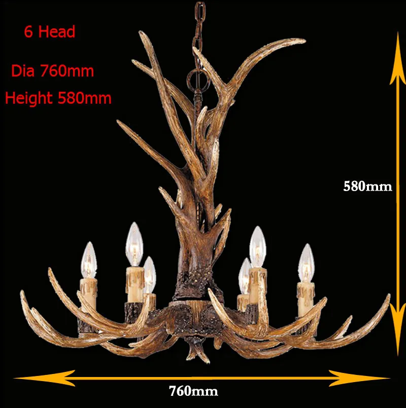 Europe Country 6 Head Candle Antler Chandelier American Retro Resin Deer Horn Lamps Home Decoration Lighting E14 110-240V13