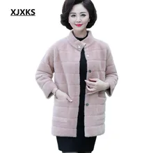 XJXKS осеннее и зимнее новое женское длинное пальто, модное женское пальто с воротником-стойкой, имитация норки, кашемир, Свободное пальто большого размера
