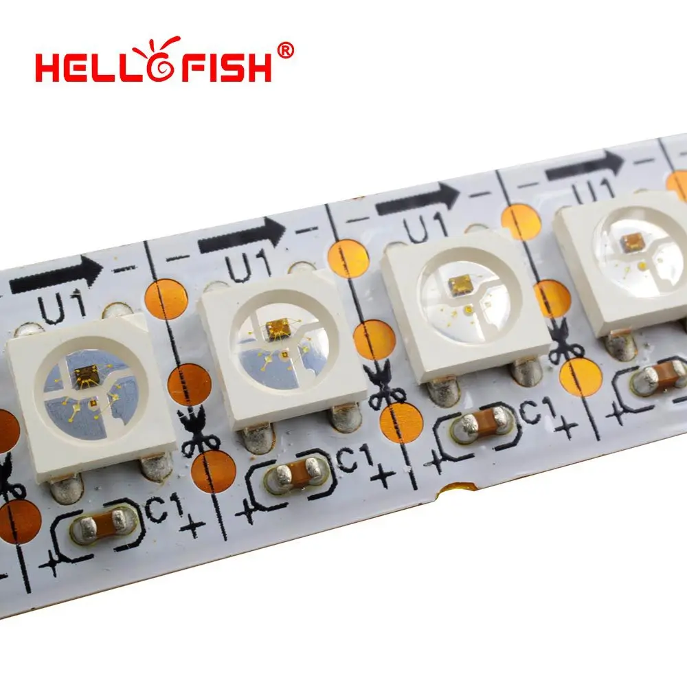 Hello Fish 1 м WS2812B полноцветная светодиодная лента 144 светодиодный/m Dream Running color СВЕТОДИОДНЫЙ лента белый/черный PCB