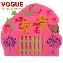 Vallas de Jardín pequeño Molde de Pastel de Silicona Gato Estrella de la Luna Del Árbol búho Forma de Pasta de Azúcar Del Molde Azúcar Craft Hornear Herramienta de decoración de Pasteles N3199