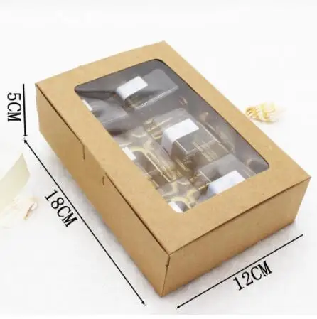 

20PCS 18x12x5cm Brown Kraft Paper Box With Window Christmas Gift Box Packaging Cookie Macaron Box Candy Wedding Gifts For Guests