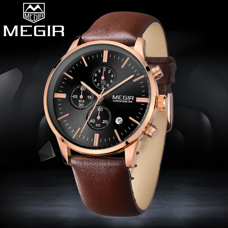 

MEGIR Luxury Brand Mens Fashion Quartz Watches Man Business Waterproof Watch Men Casual Leather Strap Clock Relogio Masculino