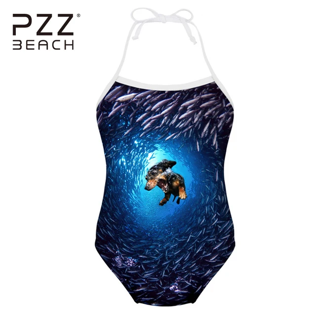 Cheap The Underwater World Cute Children's Swimwear Halter Bodysuit Beach Bathing Suits High Waist Swimsuit Swimming For Girls Kids