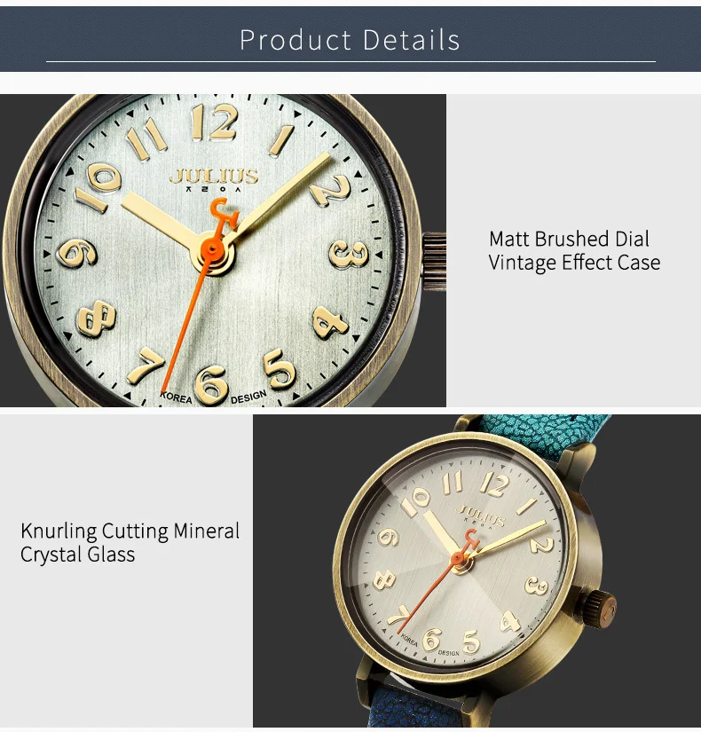 Julius Ретро Бронзовый чехол джинсовый кожаный ремешок арабский индекс часы маленькие наручные часы для дам Мода для повседневной принадлежности час JA-855