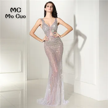 

Luxuries 2017 Mermaid Prom dresses Crystals Beaded long graduation dresses imported party dress Tulle Evening Prom Dress