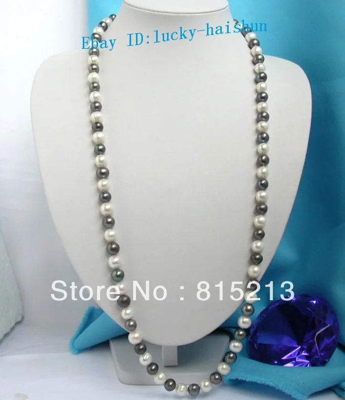 

ddh00266 WOW! 10mm white black clutured pearls necklace 32