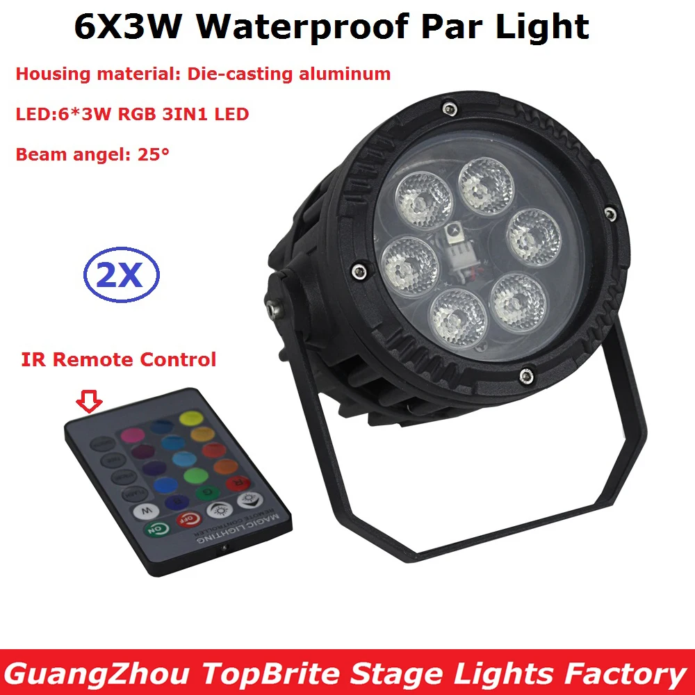  Free Shipping 2Pack Outdoor Par Lights 6X3W RGB Full Color Waterproof Led Par Cans For Party Wedding Christmas Decorations