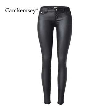 

Plus Size 3XL Low Waist Black PU Leather Pants Women Sexy Bodycon Stretch Skinny Pencil Pants Capris Female Legging Trousers