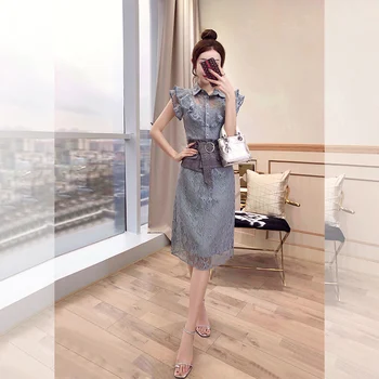 

2019 Dress Sexy Celebrity Lace Beading Hollow Out Women Turn-Down Collar Sleeveless Night Club Body con Party Dresses Wholesale