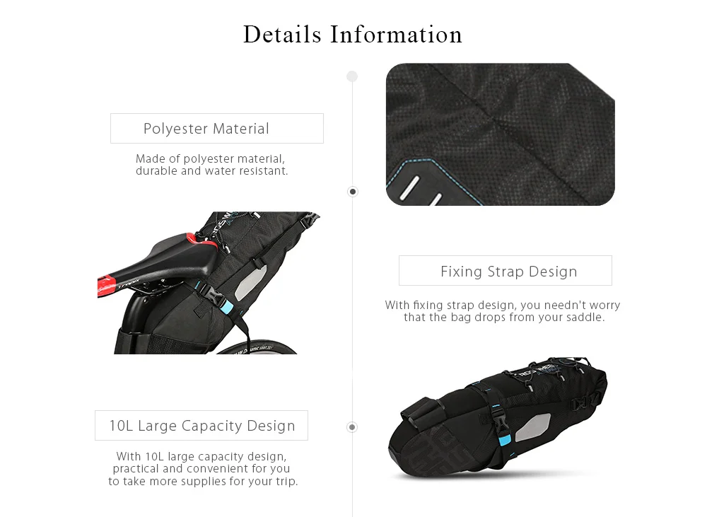 ROSWHEEL 131372 Water-resistant 10L Bike Tail Bag Bicycle Rear Pack